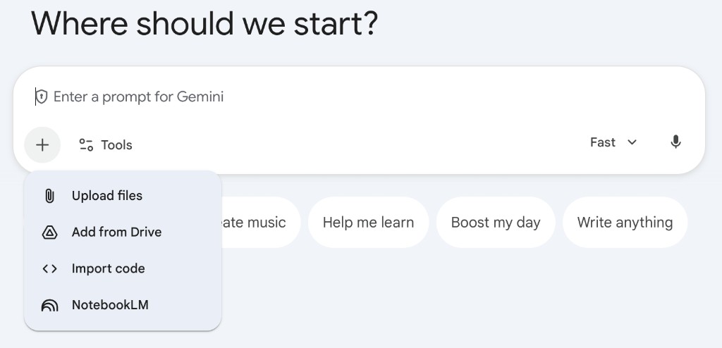 Gemini chat 入面加入 NotebookLM source 的畫面